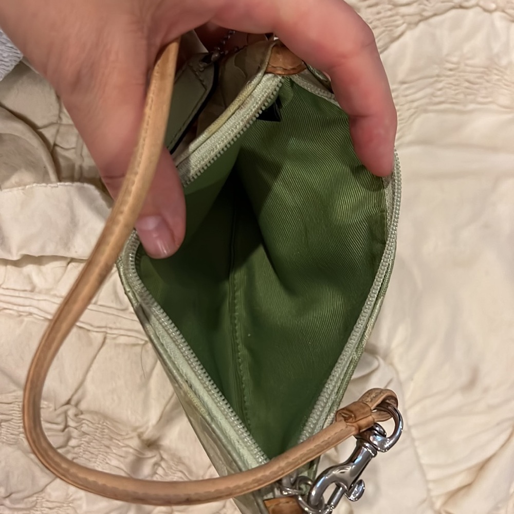 Coach light green canvas with tan leather trim wristlet - Picture 3 of 3